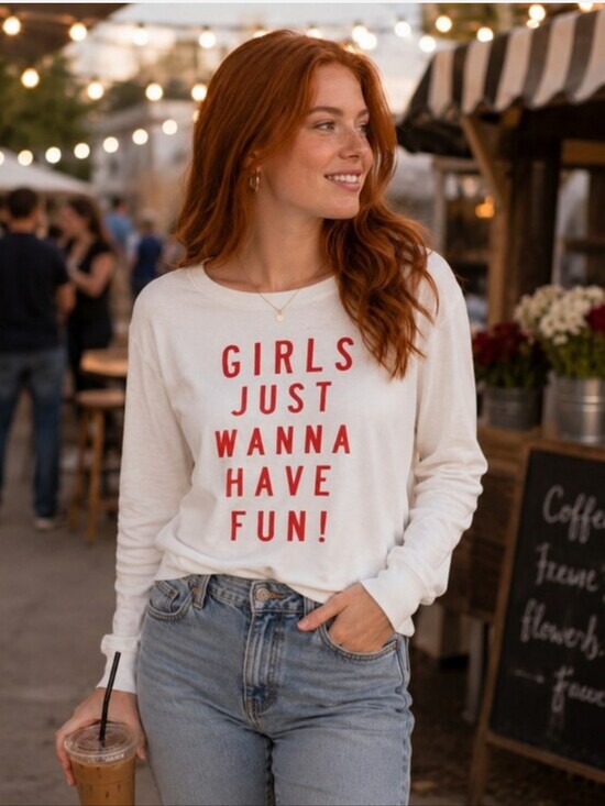 Wildfox Tops - Wildfox White Long Sleeve Tee with Red Graphic Text